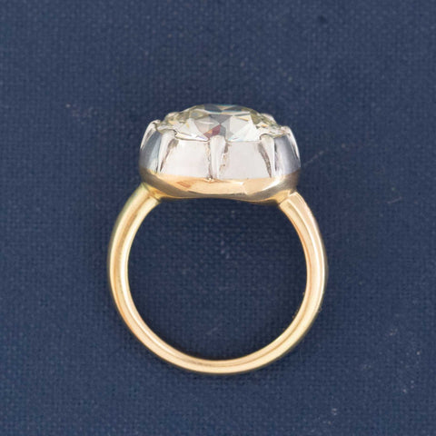 A 6.42ct old European cut diamond in a vintage inspired collet setting in silver and 18kt yellow gold. A beautiful vintage diamond and/or vintage engagement ring choice!