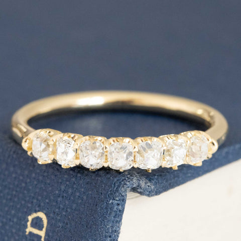 .64ctw Petite Old Mine Cut Diamond Half-Hoop Band with Old Mine Cut Diamonds in yellow gold, antique-inspired one-of-a-kind wedding band