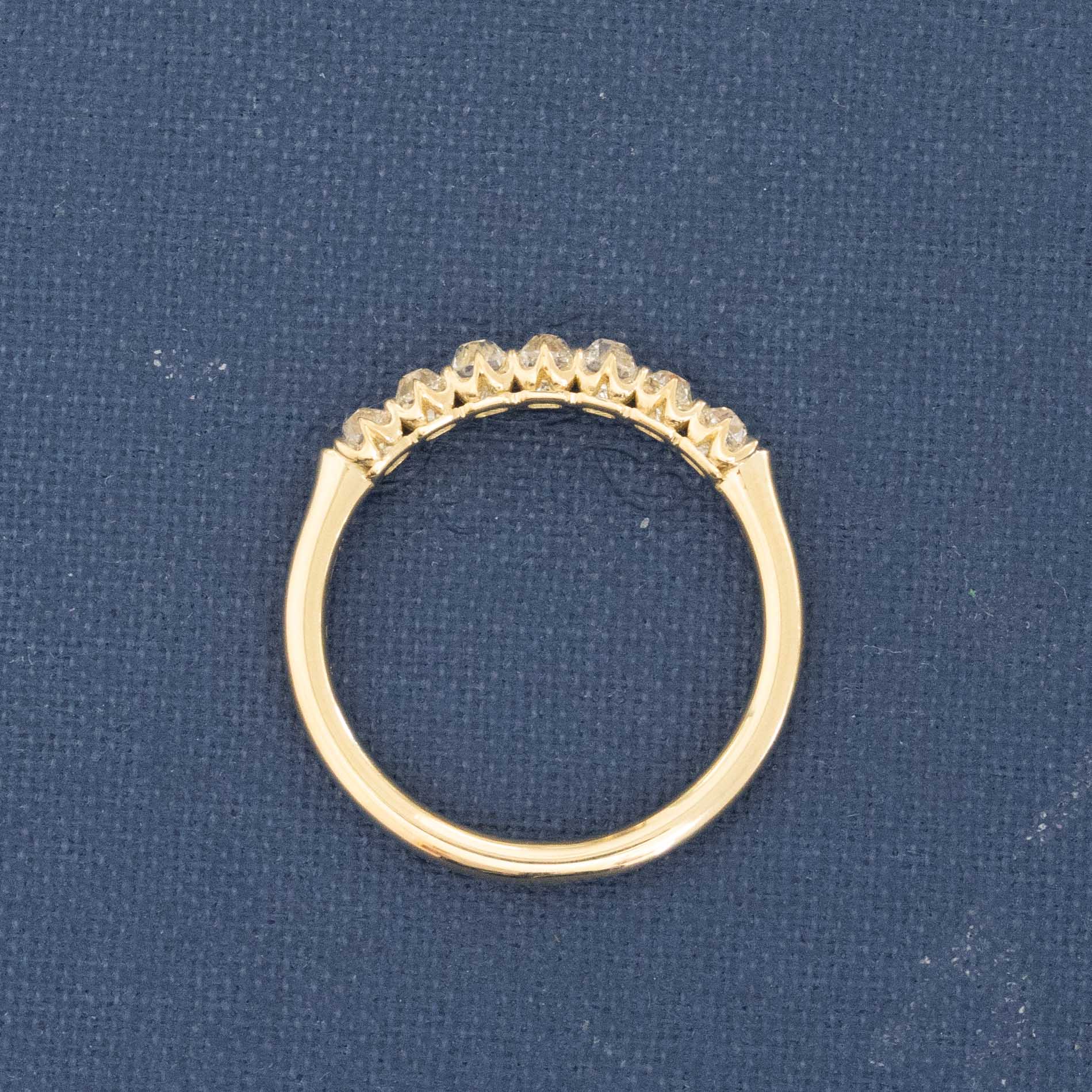 Side view of .64ctw Petite Old Mine Cut Diamond Half-Hoop Band, natural Earth-mined Old Mine Cut Diamonds in yellow gold