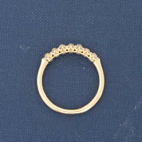 Side view of .64ctw Petite Old Mine Cut Diamond Half-Hoop Band, natural Earth-mined Old Mine Cut Diamonds in yellow gold