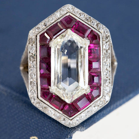 6.56ctw Victorian Shield Cut Diamond & Ruby Ring