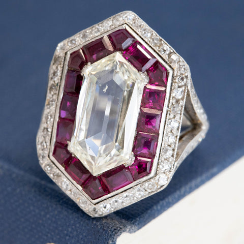 6.56ctw Victorian Shield Cut Diamond & Ruby Ring