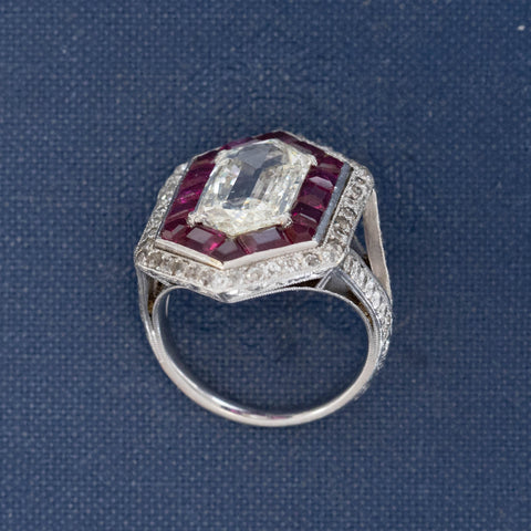 6.56ctw Victorian Shield Cut Diamond & Ruby Ring