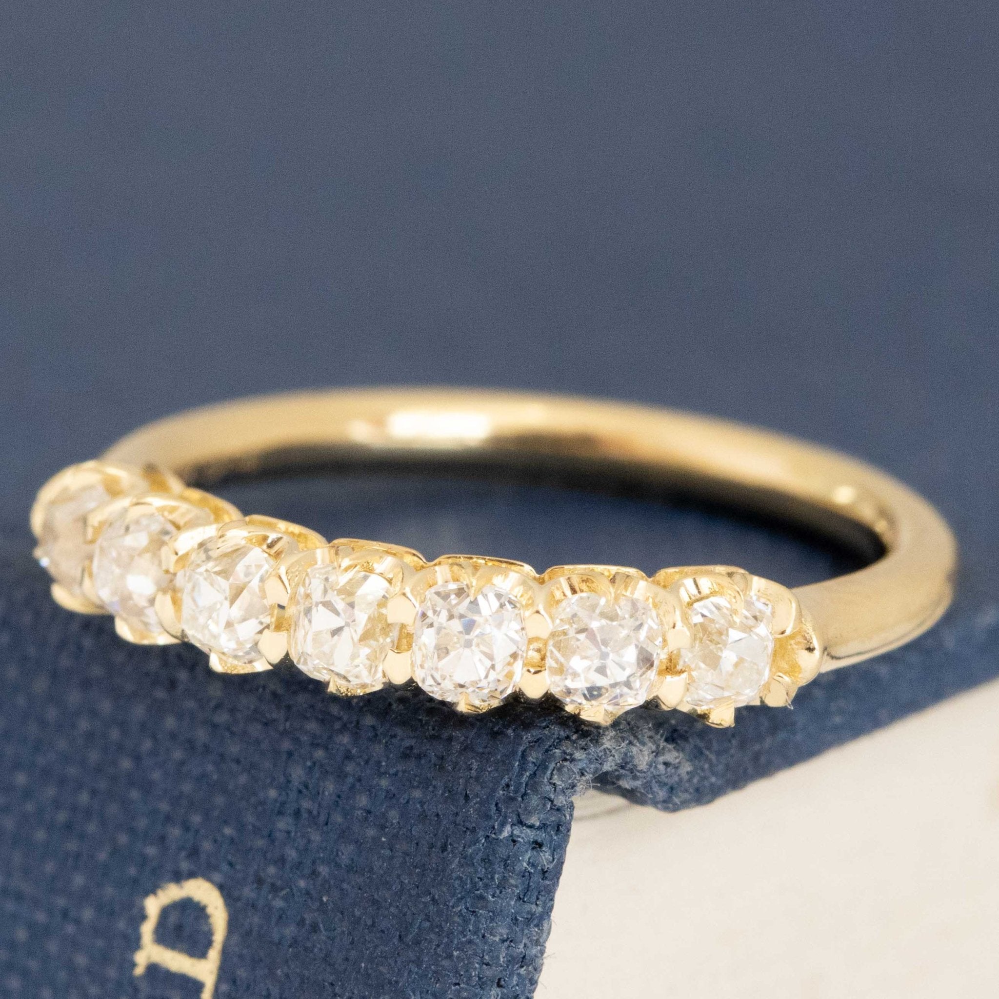 Antique lovers’ .66ctw Petite Old Mine Cut Diamond Half-Hoop Band in yellow gold, featuring rare Earth-mined Old Mine Cut Diamonds