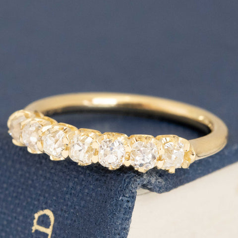 Antique lovers’ .66ctw Petite Old Mine Cut Diamond Half-Hoop Band in yellow gold, featuring rare Earth-mined Old Mine Cut Diamonds