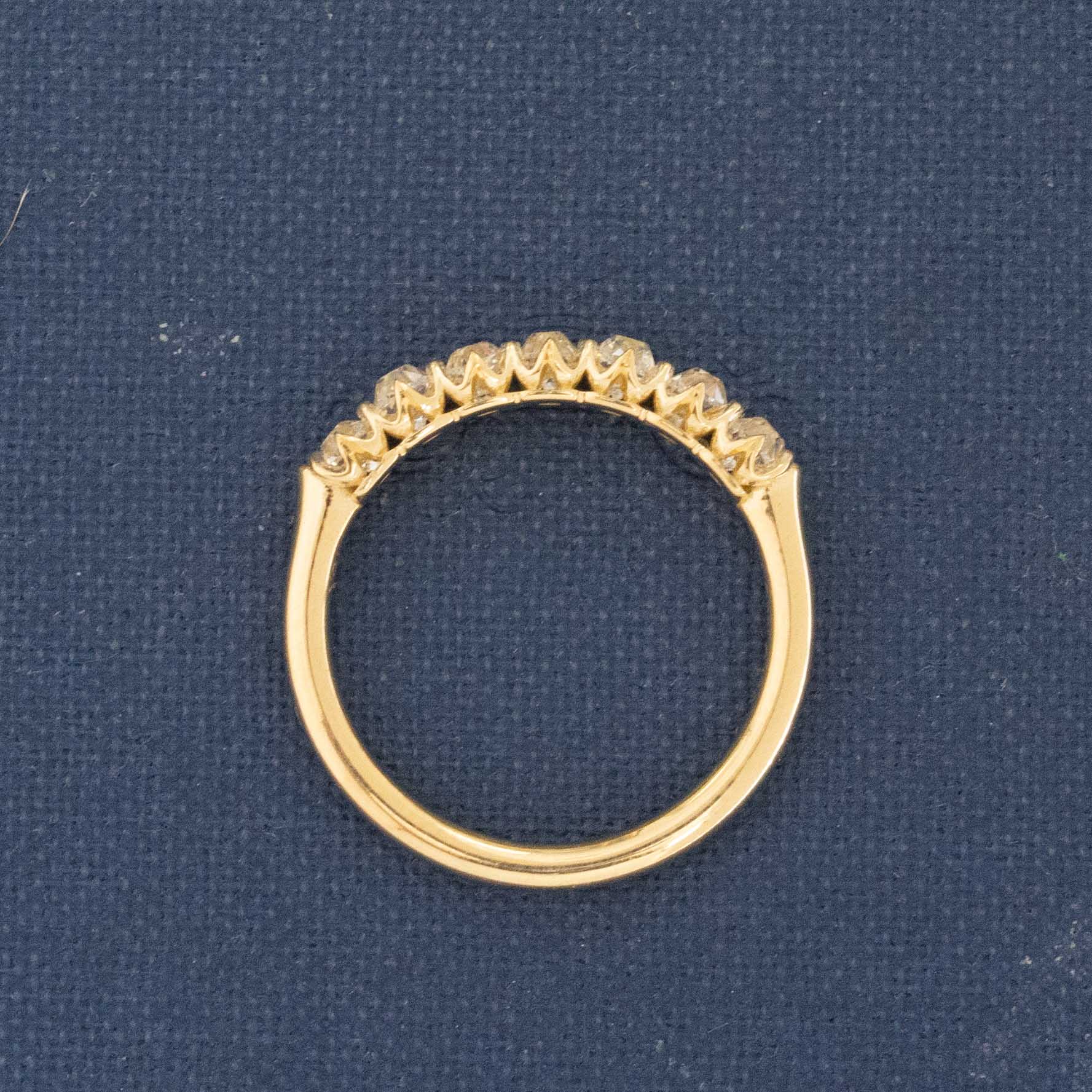 Side view of .66ctw Petite Old Mine Cut Diamond Half-Hoop Band, natural Earth-mined Old Mine Cut Diamonds in yellow gold