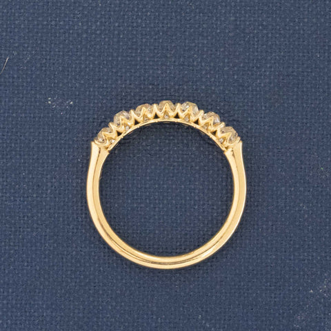 Side view of .66ctw Petite Old Mine Cut Diamond Half-Hoop Band, natural Earth-mined Old Mine Cut Diamonds in yellow gold