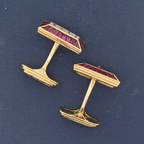 6.80ctw Vintage Diamond & Ruby Cufflinks French
