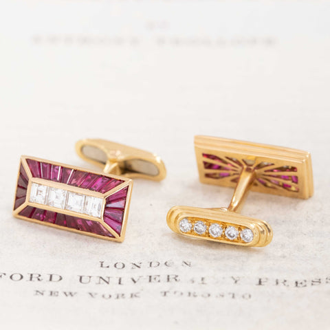 6.80ctw Vintage Diamond & Ruby Cufflinks French
