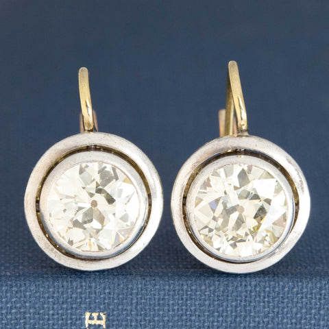 6.81ctw Antique Old European Cut Diamond Dormeuse Bezel Earrings