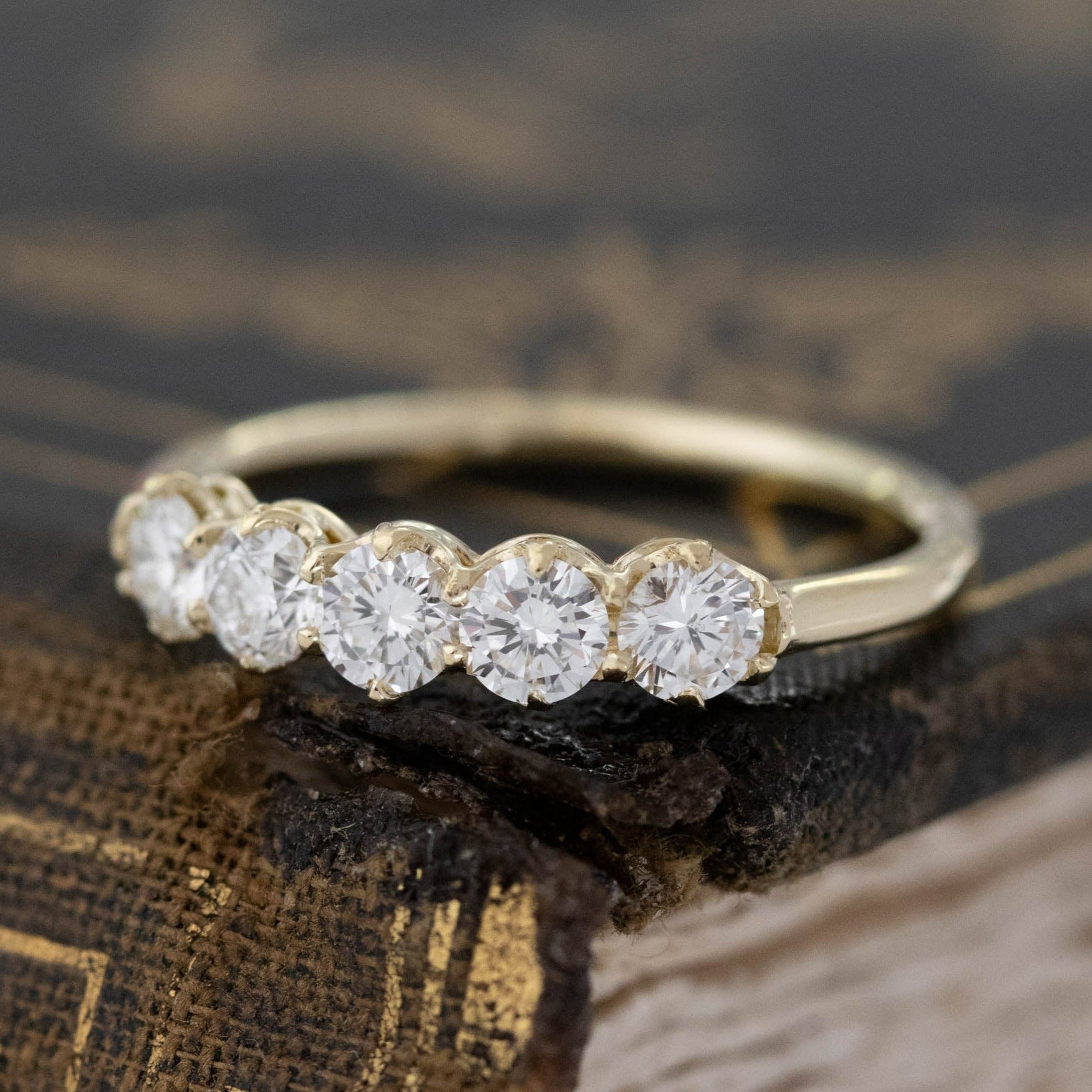 Antique lovers’ .69ctw Round Brilliant Cut Diamond 5-Stone Band in yellow gold, featuring rare Earth-mined Antique Diamonds