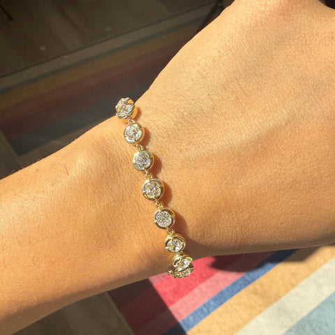 7.06ctw Old European & Old Mine Cut Diamond Compass Bezel Tennis Bracelet