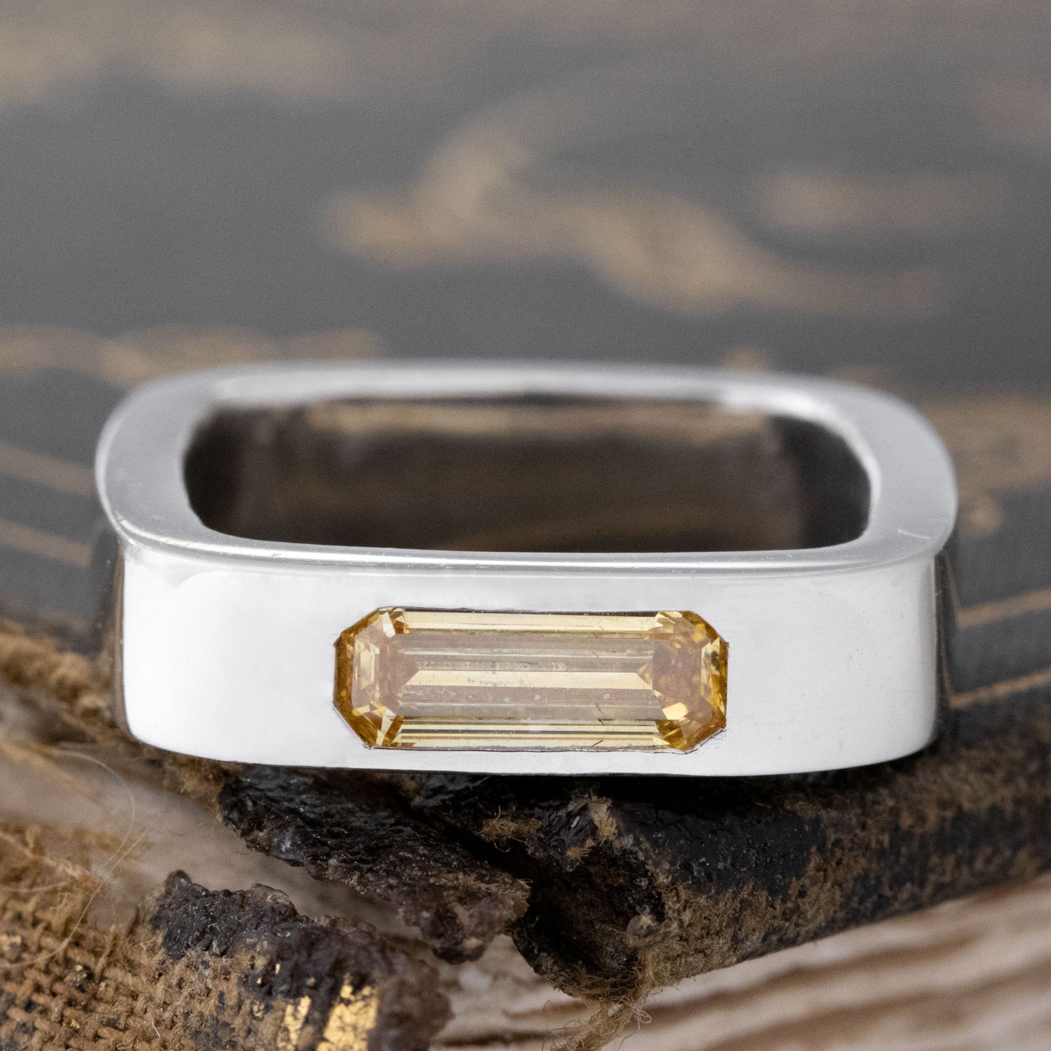 .70ct Emerald Cut Diamond Square Shank Band, GIA with Baguette Cut Diamonds in platinum, antique-inspired one-of-a-kind wedding band