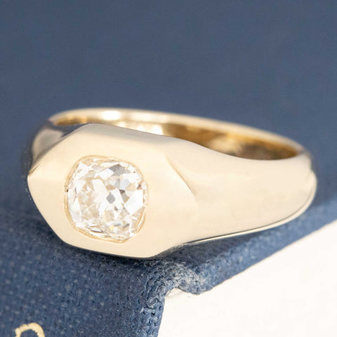 .70ct old mine cut diamond flush set signet pinky ring, 14K yellow gold – alternate view 4
