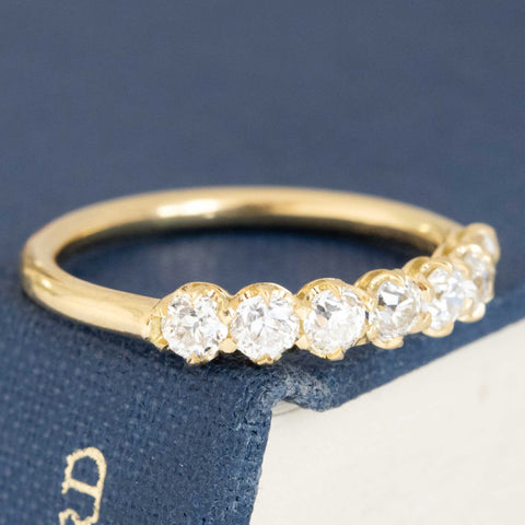 Historic style .70ctw Old European Cut Diamond Half-Hoop Band wedding band with Old European Cut Diamonds, unique heirloom in yellow gold