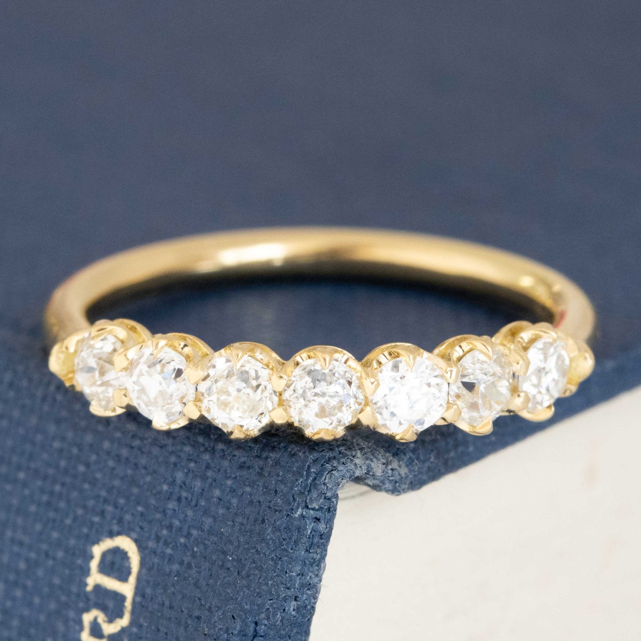 .70ctw Old European Cut Diamond Half-Hoop Band with Old European Cut Diamonds in yellow gold, antique-inspired one-of-a-kind wedding band