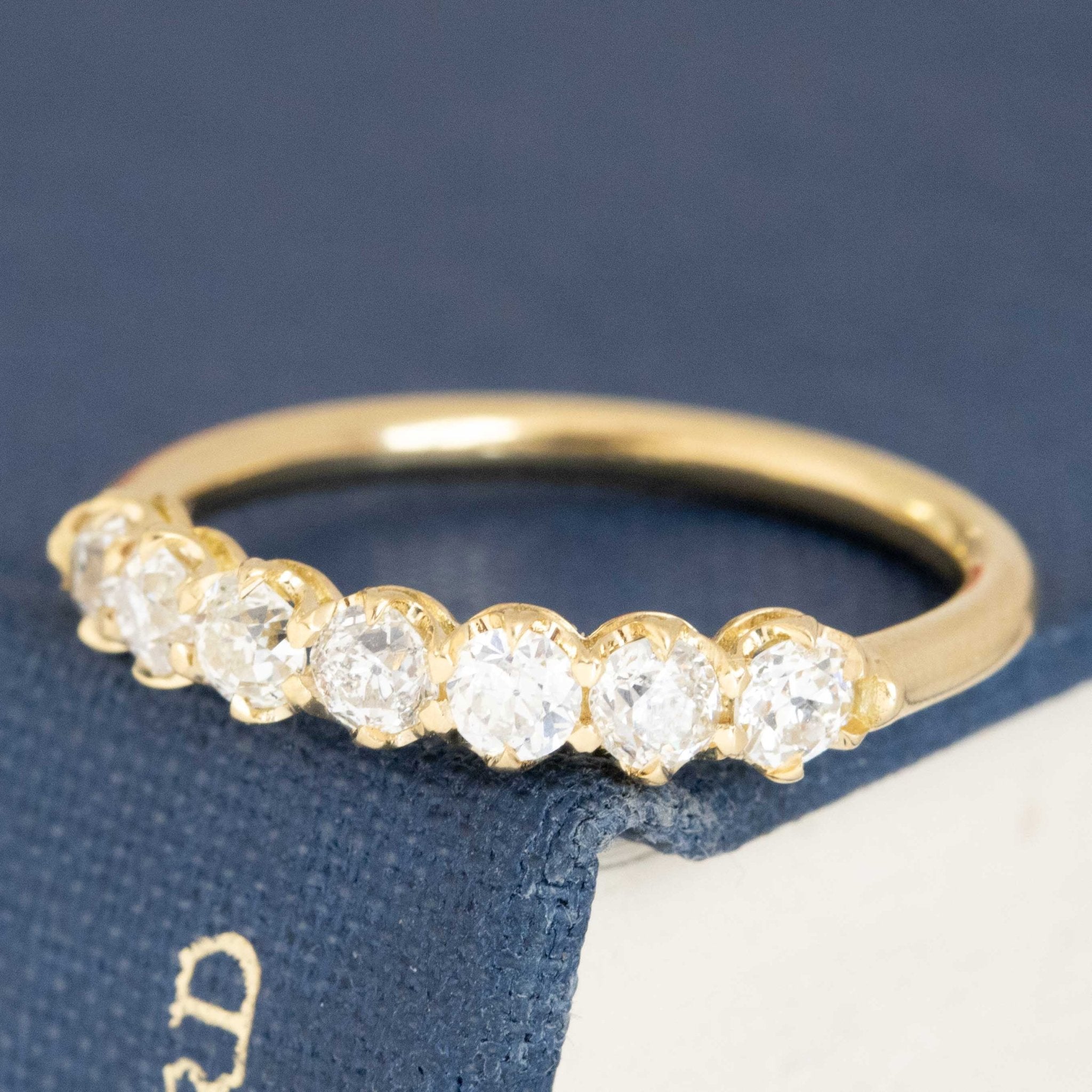 Antique lovers’ .70ctw Old European Cut Diamond Half-Hoop Band in yellow gold, featuring rare Earth-mined Old European Cut Diamonds