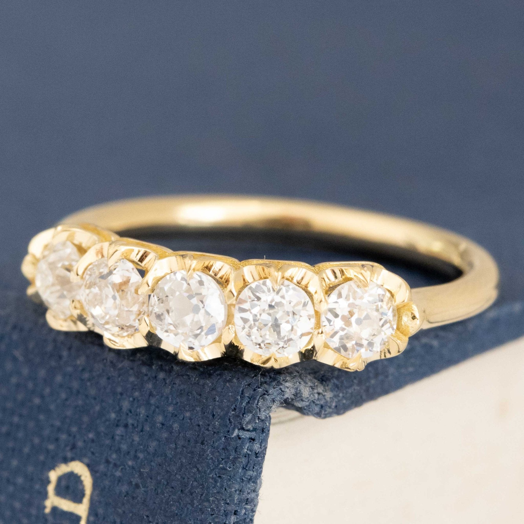 Antique lovers’ .71ctw Petite Old European Cut Diamond 5-Stone Band in yellow gold, featuring rare Earth-mined Old European Cut Diamonds