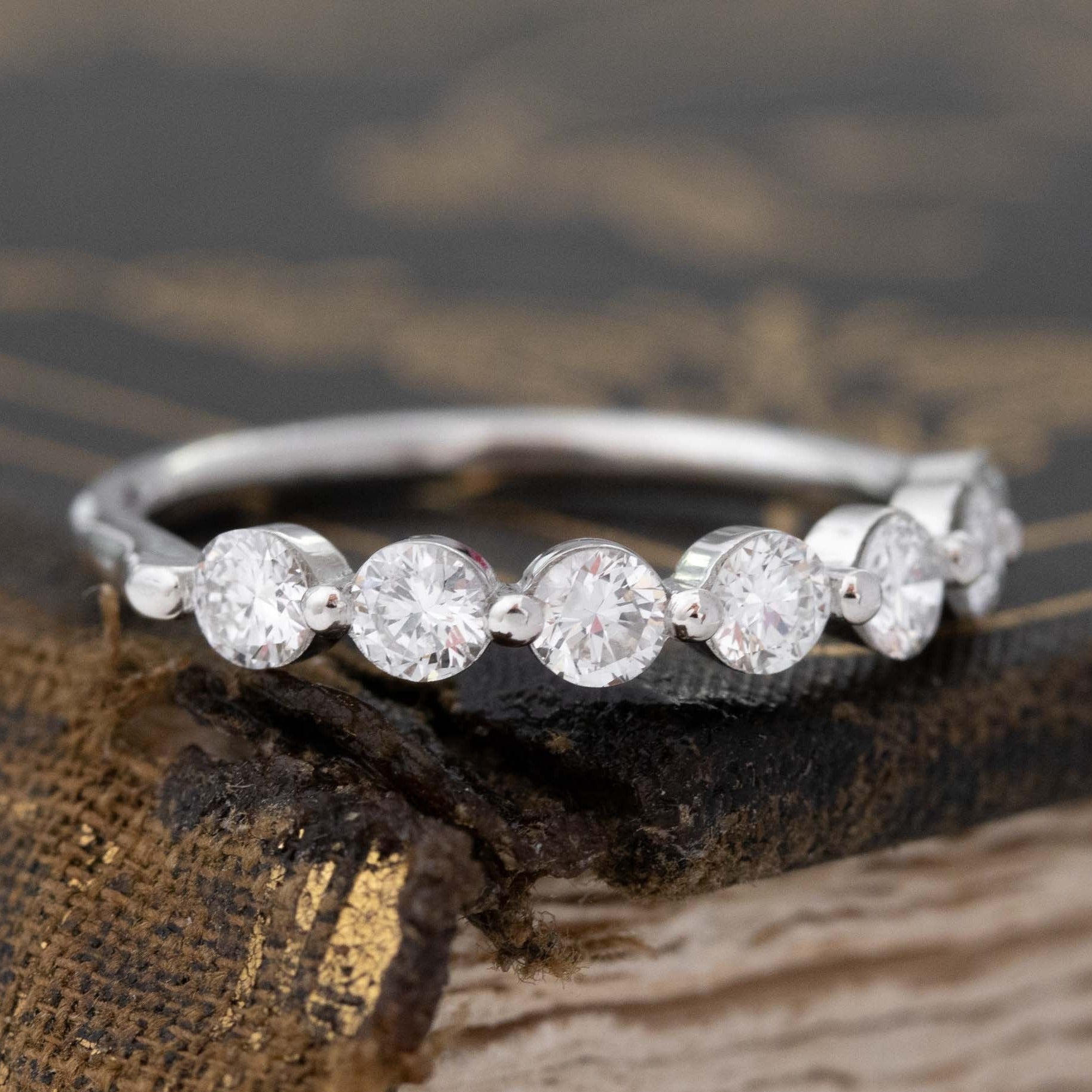 Antique lovers’ .74ctw Round Brilliant Cut Diamond Shared-Prong Band in platinum, featuring rare Earth-mined Antique Diamonds