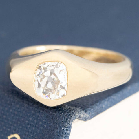.76ct Old Mine Cut Diamond Signet Ring