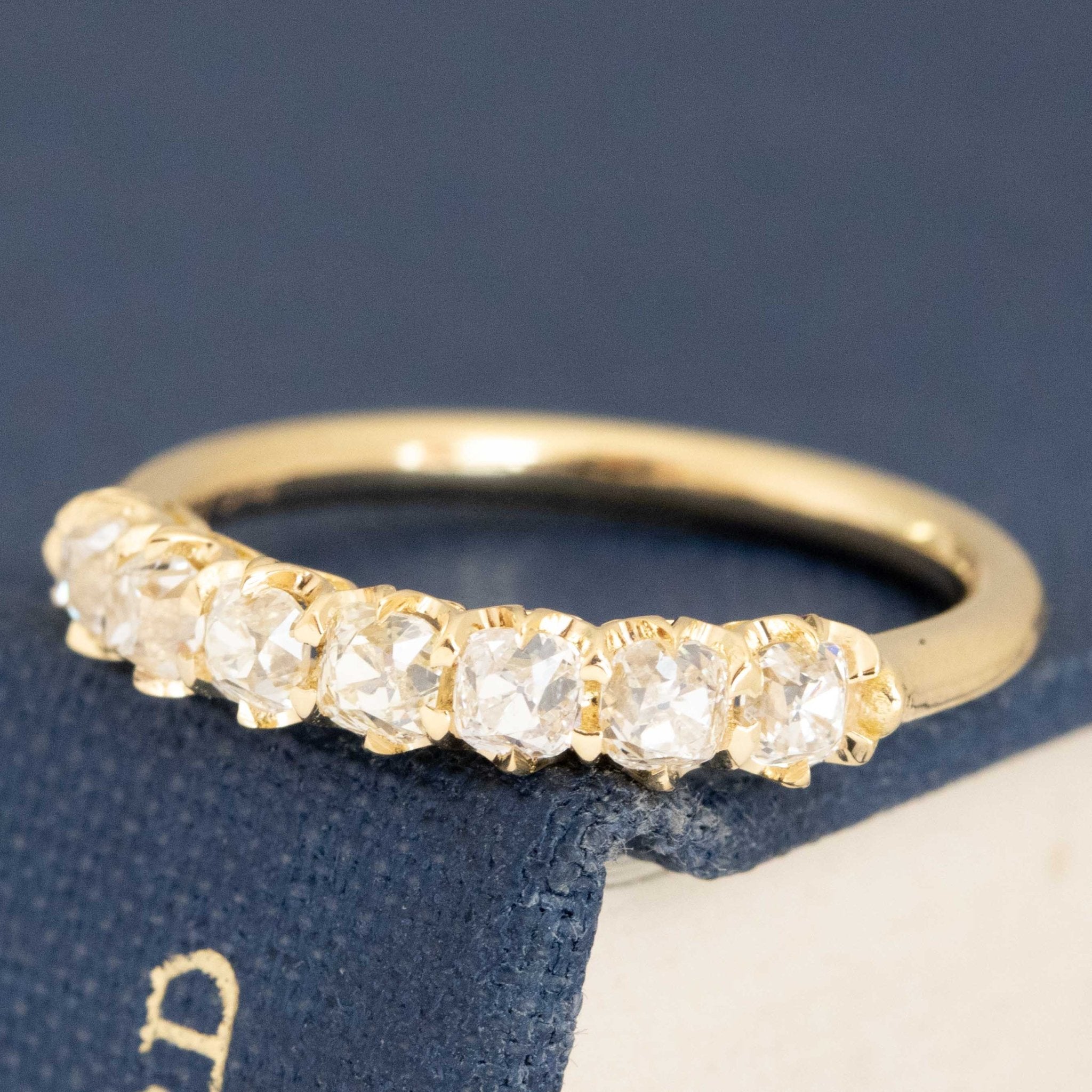 Antique lovers’ .77ctw Petite Old Mine Cut Diamond Half-Hoop Band in yellow gold, featuring rare Earth-mined Old Mine Cut Diamonds