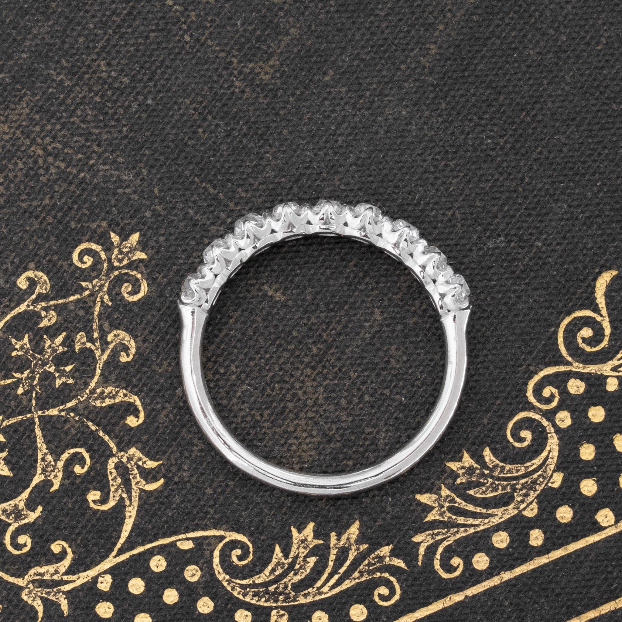 Side view of .77ctw Petite Old Mine Cut Diamond Half-Hoop Band, vintage-inspired band with Old Mine Cut Diamonds, crafted in platinum