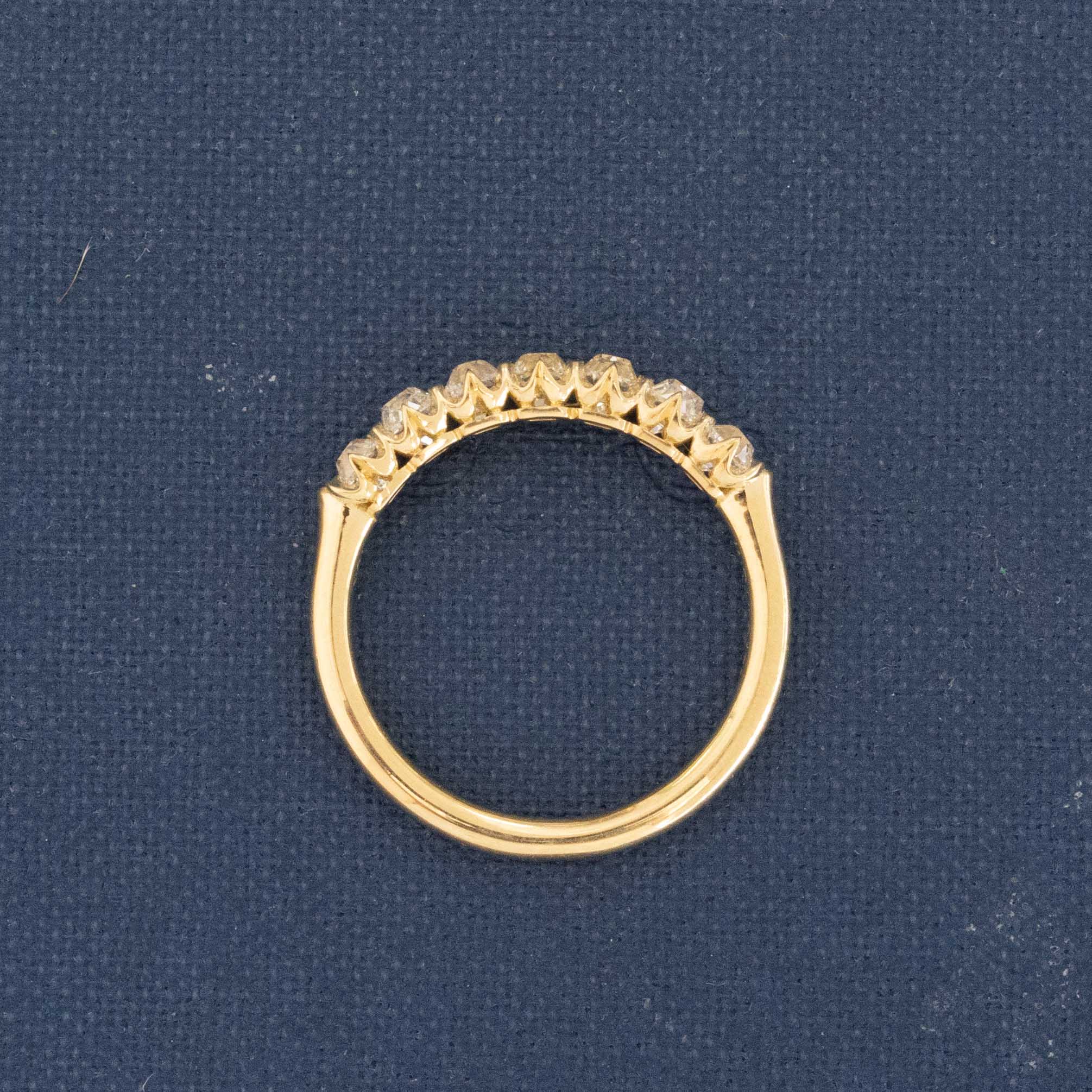 Side view of .77ctw Petite Old Mine Cut Diamond Half-Hoop Band, natural Earth-mined Old Mine Cut Diamonds in yellow gold