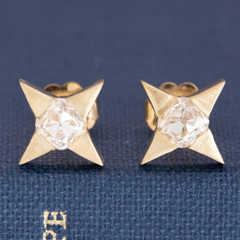 .78ctw Old Mine Cut Diamond Star Stud Earrings