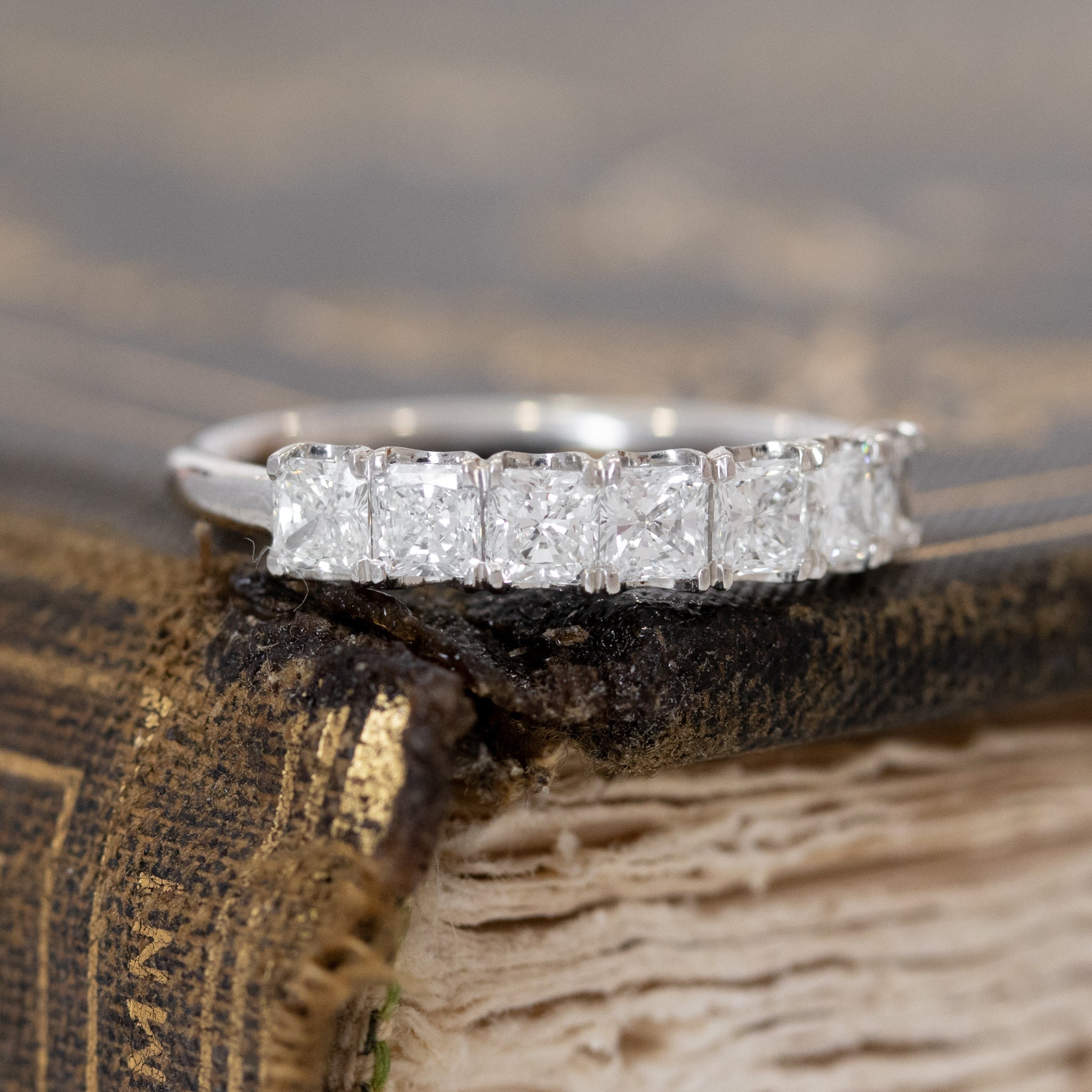 Elegant .78ctw Radiant Cut Diamond 7-Stone Band, romantic design with Antique Diamonds, Earth-mined diamonds in platinum