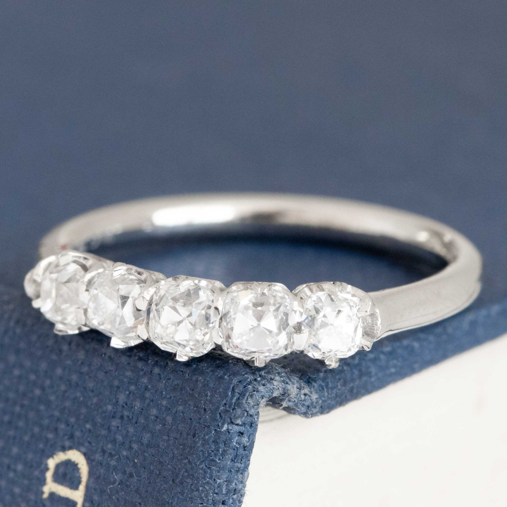 Antique lovers’ .79ctw Petite Old Mine Cut Diamond 5-Stone Band in platinum, featuring rare Earth-mined Old Mine Cut Diamonds