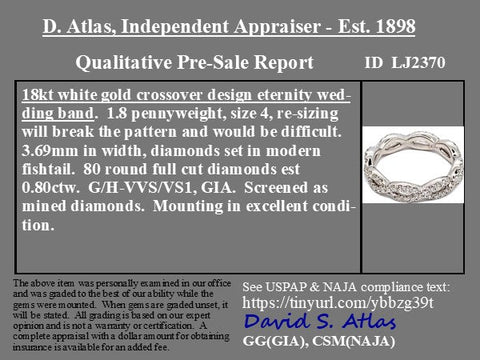 0.80ctw round diamond crossover twist eternity band in 18kt white gold – alternate view 4