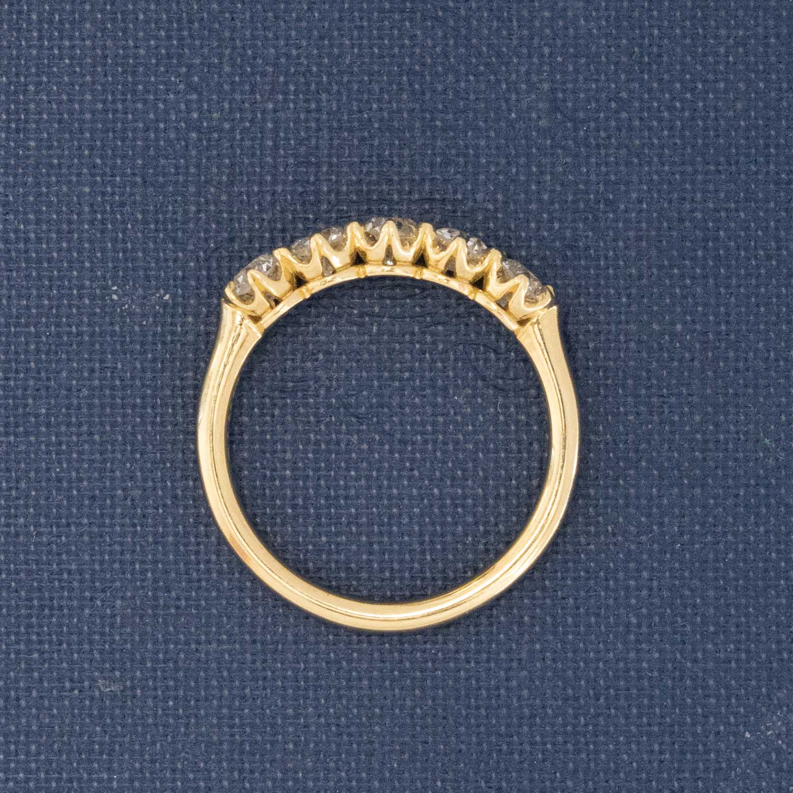 Side view of .80ctw Old European Cut Diamond 5-Stone Half-hoop Band, vintage-inspired band with Old European Cut Diamonds, crafted in yellow gold