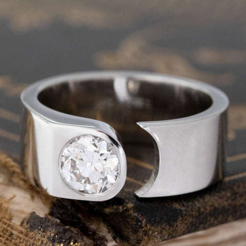 .81ct Old European Cut Diamond Open Cigar Band with Old European Cut Diamonds in platinum, antique-inspired one-of-a-kind wedding band