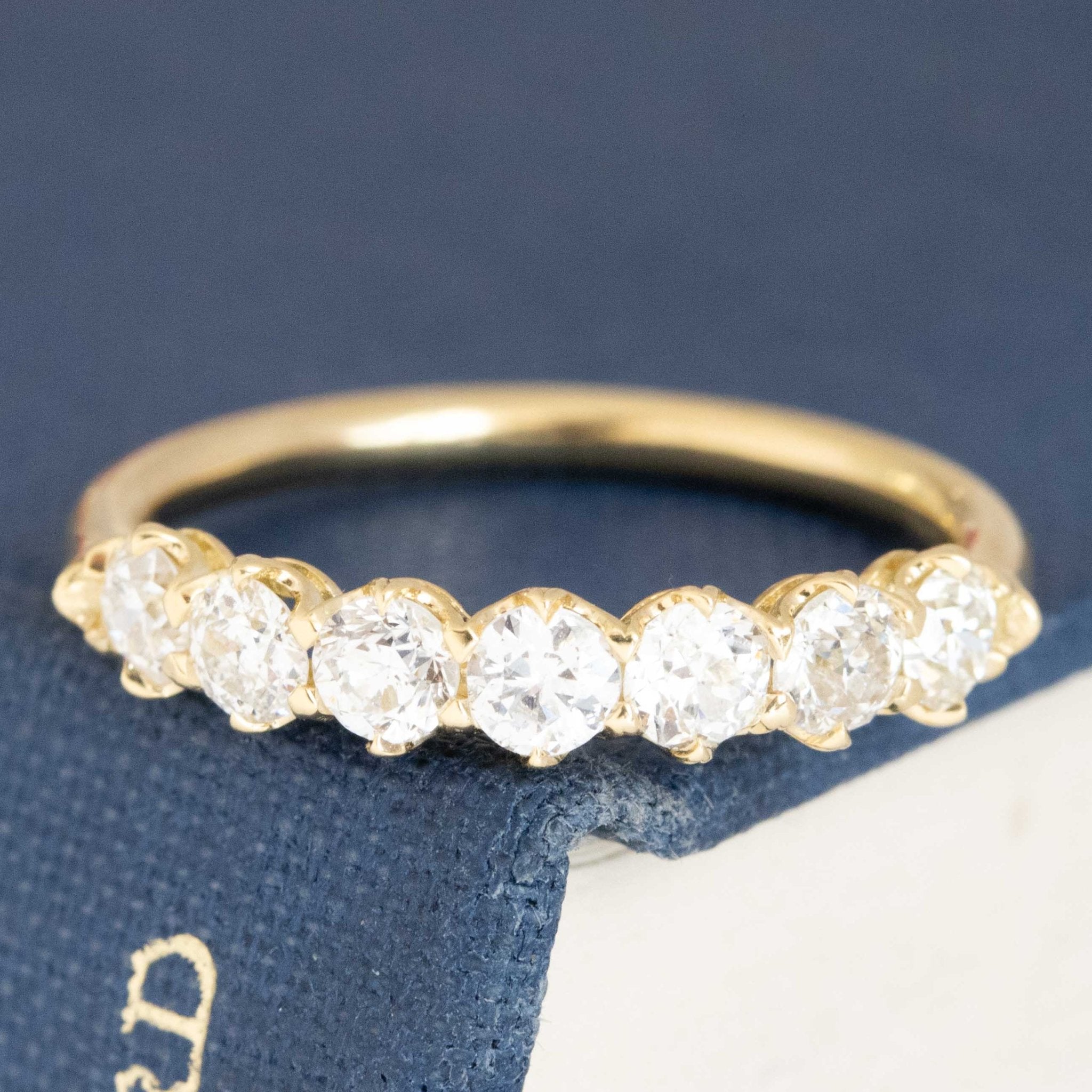 .81ctw Old European Cut Diamond Half-Hoop Band with Old European Cut Diamonds in yellow gold, antique-inspired one-of-a-kind wedding band