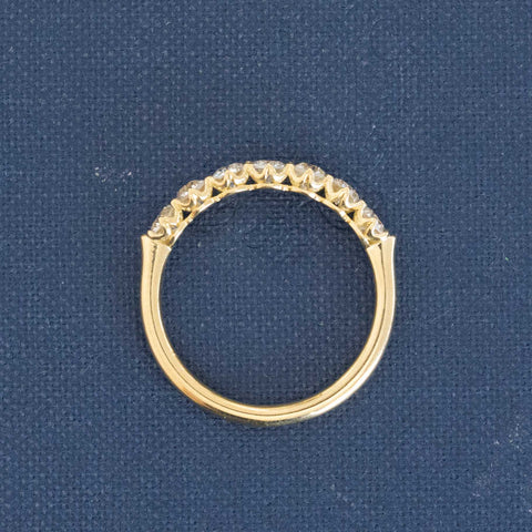 Side view of .81ctw Old European Cut Diamond Half-Hoop Band, natural Earth-mined Old European Cut Diamonds in yellow gold