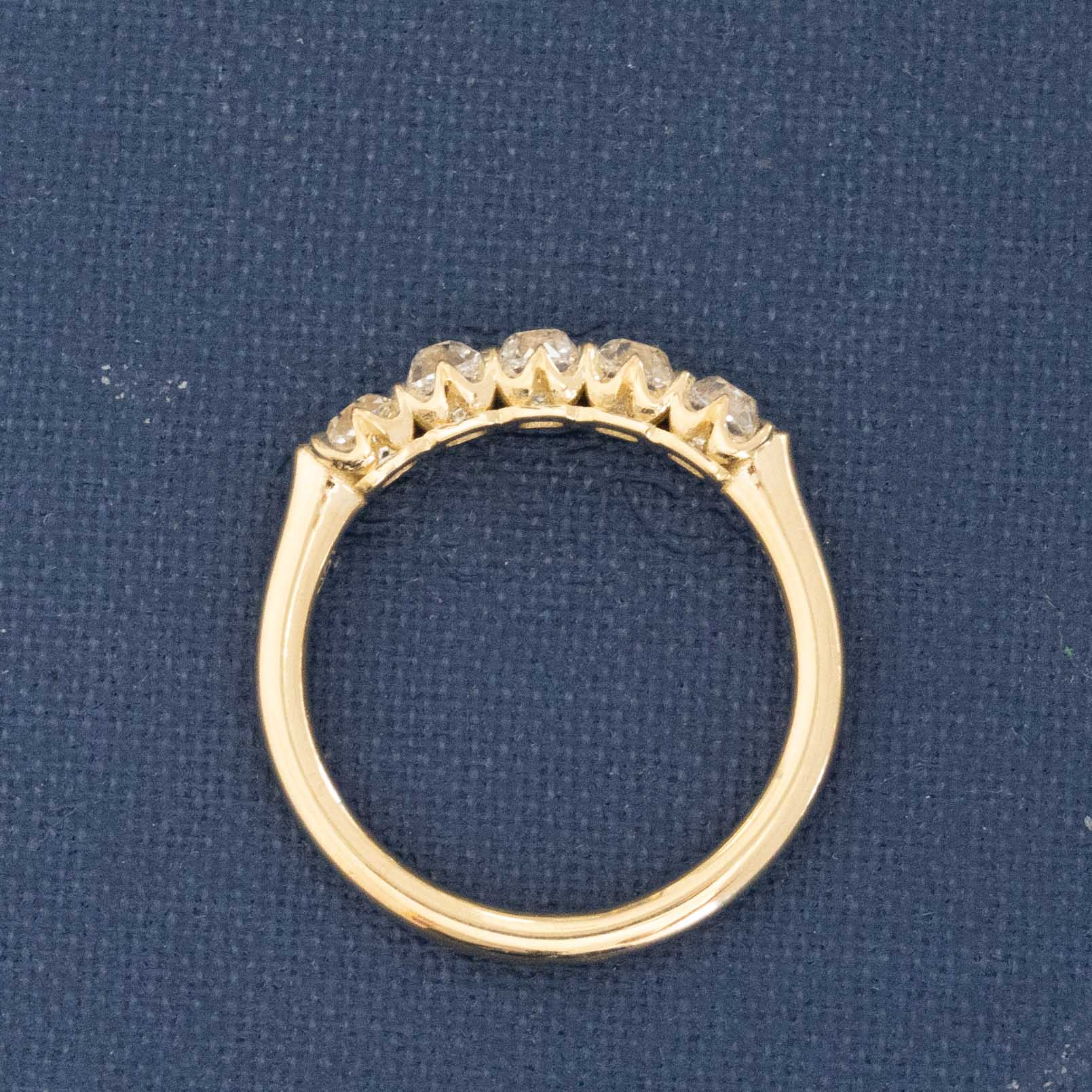Side view of .82ctw Petite Old Mine Cut Diamond 5-Stone Band, natural Earth-mined Old Mine Cut Diamonds in yellow gold