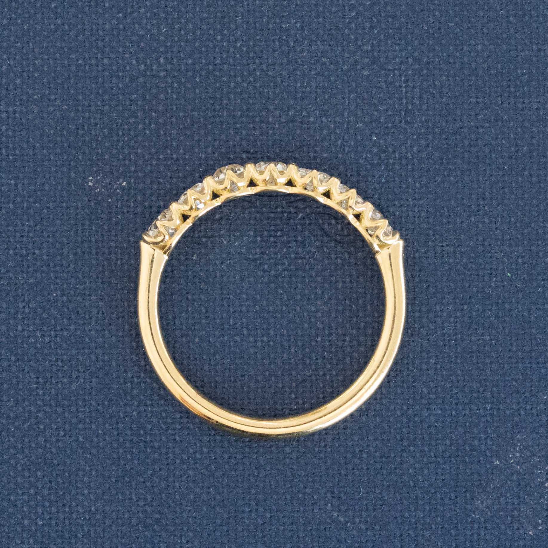 Side view of .83ctw Old European Cut Diamond Half-Hoop Band, natural Earth-mined Old European Cut Diamonds in yellow gold