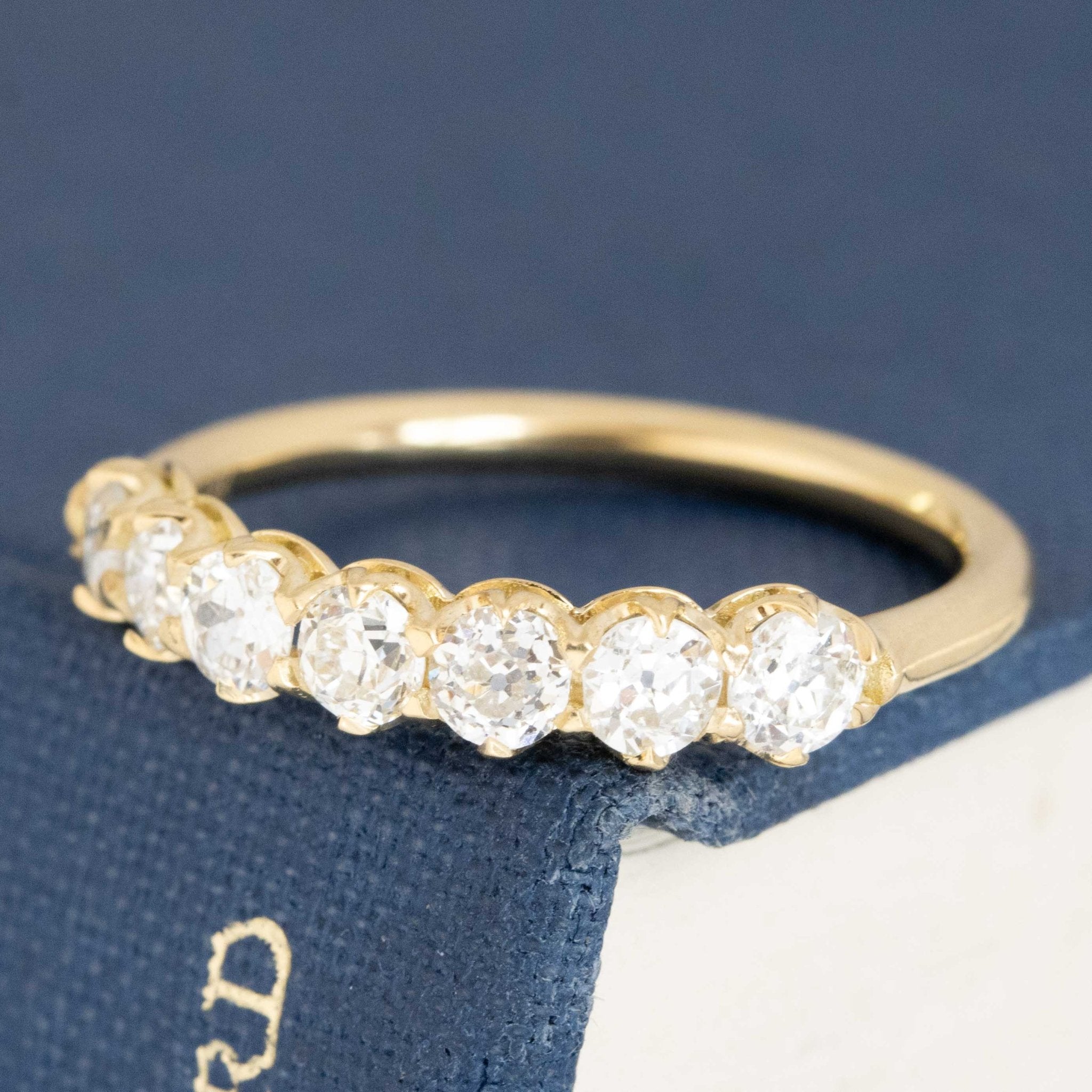 Antique lovers’ .83ctw Old European Cut Diamond Half-Hoop Band in yellow gold, featuring rare Earth-mined Old European Cut Diamonds