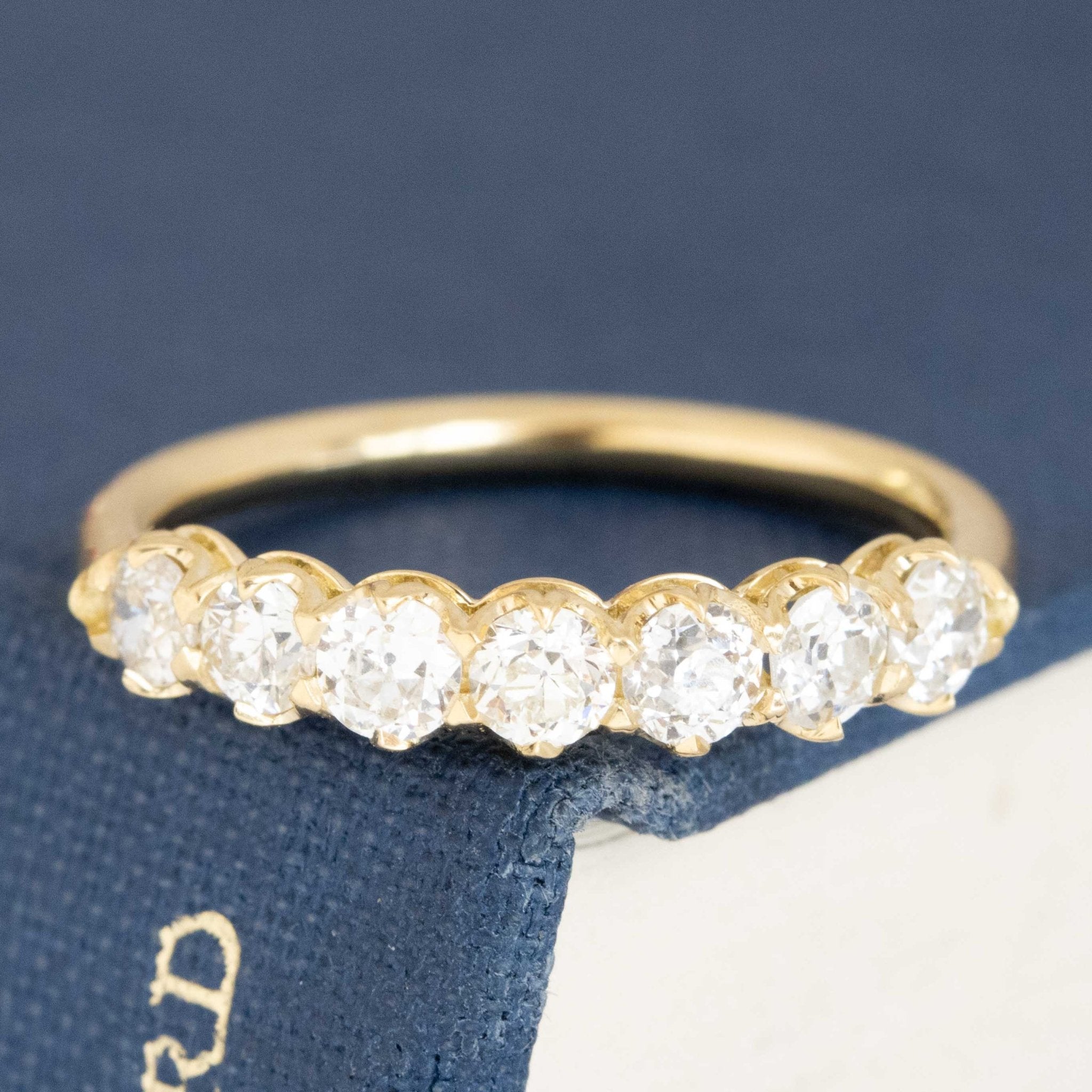 .83ctw Old European Cut Diamond Half-Hoop Band with Old European Cut Diamonds in yellow gold, antique-inspired one-of-a-kind wedding band