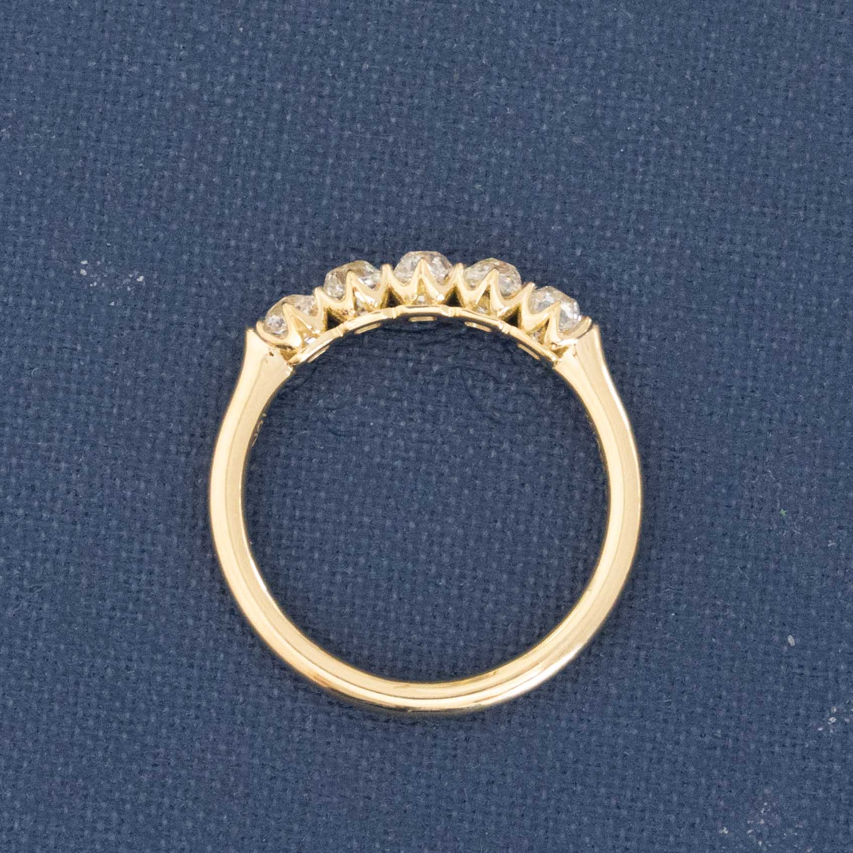 Side view of .83ctw Petite Old Mine Cut Diamond 5-Stone Band, natural Earth-mined Old Mine Cut Diamonds in yellow gold