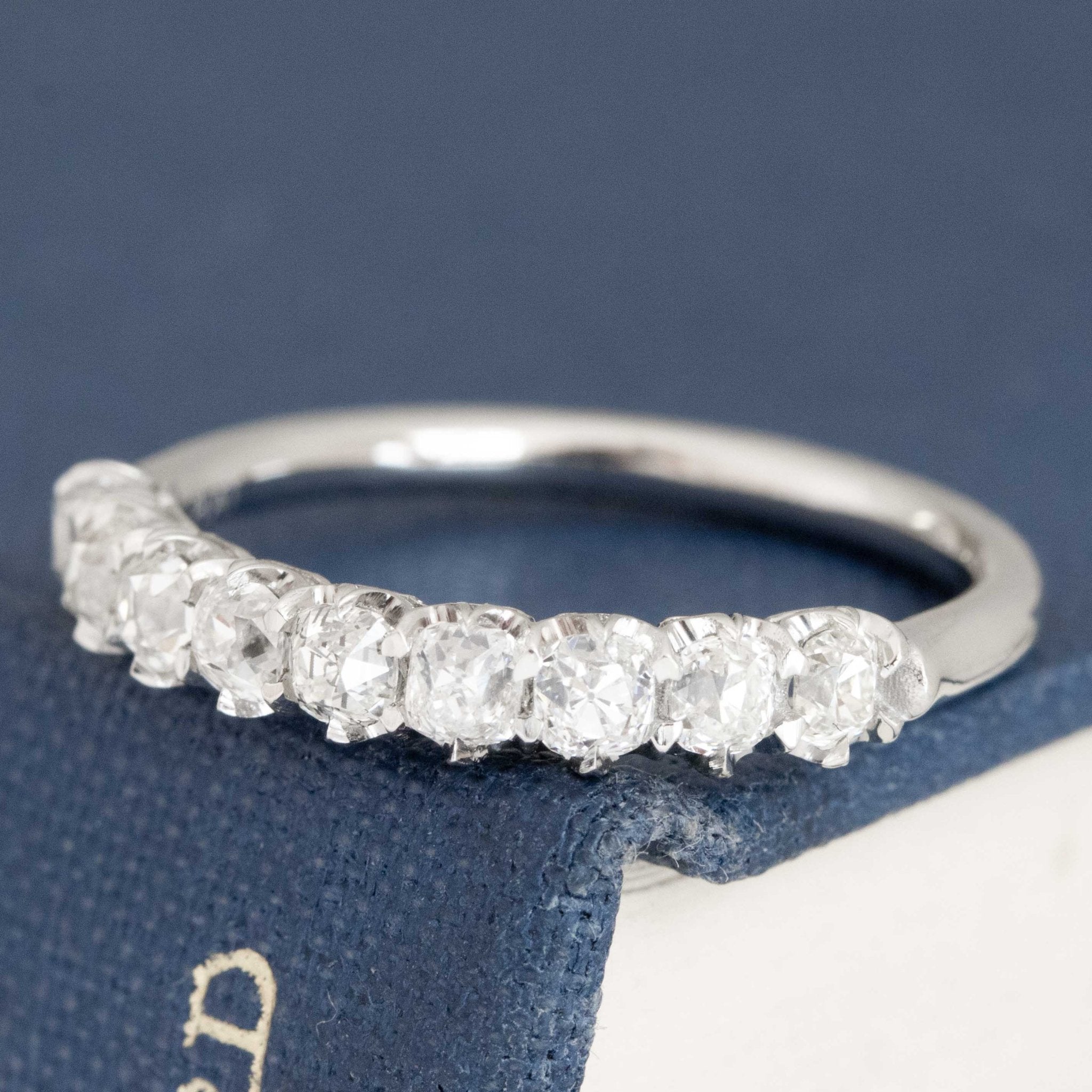 Antique lovers’ .83ctw Petite Old Mine Cut Diamond Half-Hoop Band in platinum, featuring rare Earth-mined Old Mine Cut Diamonds