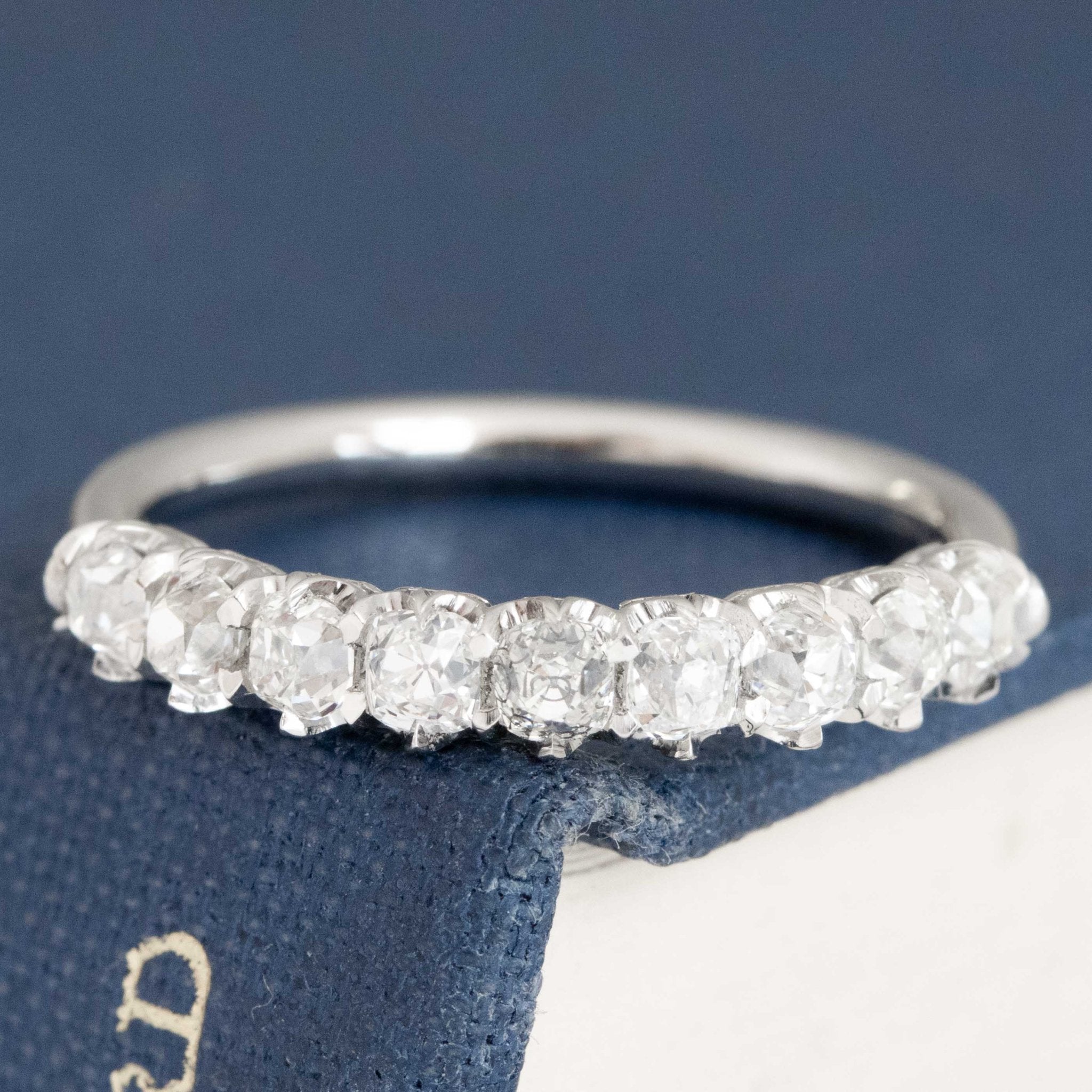 .83ctw Petite Old Mine Cut Diamond Half-Hoop Band with Old Mine Cut Diamonds in platinum, antique-inspired one-of-a-kind wedding band