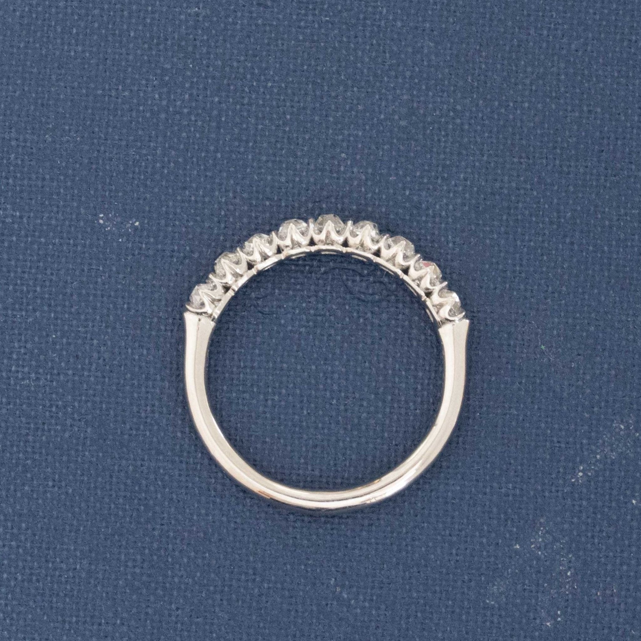 Side view of .83ctw Petite Old Mine Cut Diamond Half-Hoop Band, natural Earth-mined Old Mine Cut Diamonds in platinum