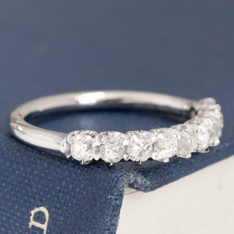 Historic style .83ctw Petite Old Mine Cut Diamond Half-Hoop Band wedding band with Old Mine Cut Diamonds, unique heirloom in platinum