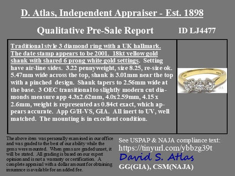 .84ctw Antique Old European Cut Diamond Trilogy Ring, English