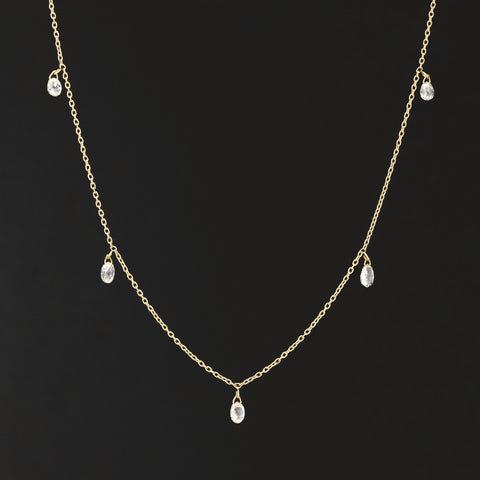 .84ctw Briolette Cut Diamond Drop Station Necklace