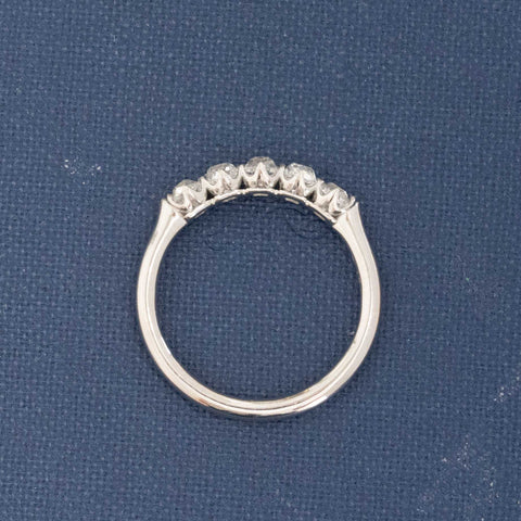 Side view of .85ctw Petite Old Mine Cut Diamond 5-Stone Band, natural Earth-mined Old Mine Cut Diamonds in platinum