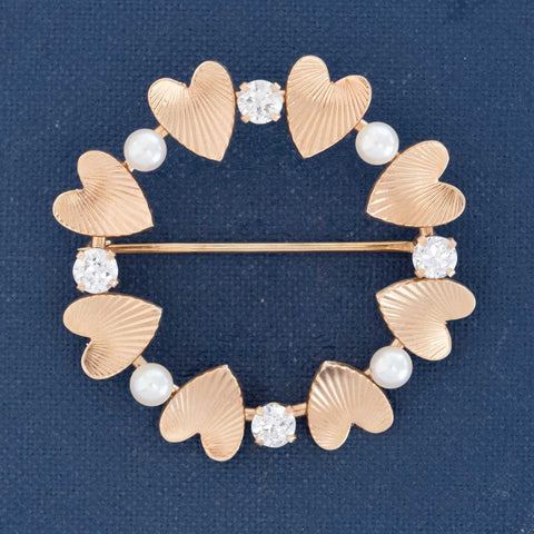 1.75ctw Vintage Old European Cut Diamond & Pearl Heart Brooch