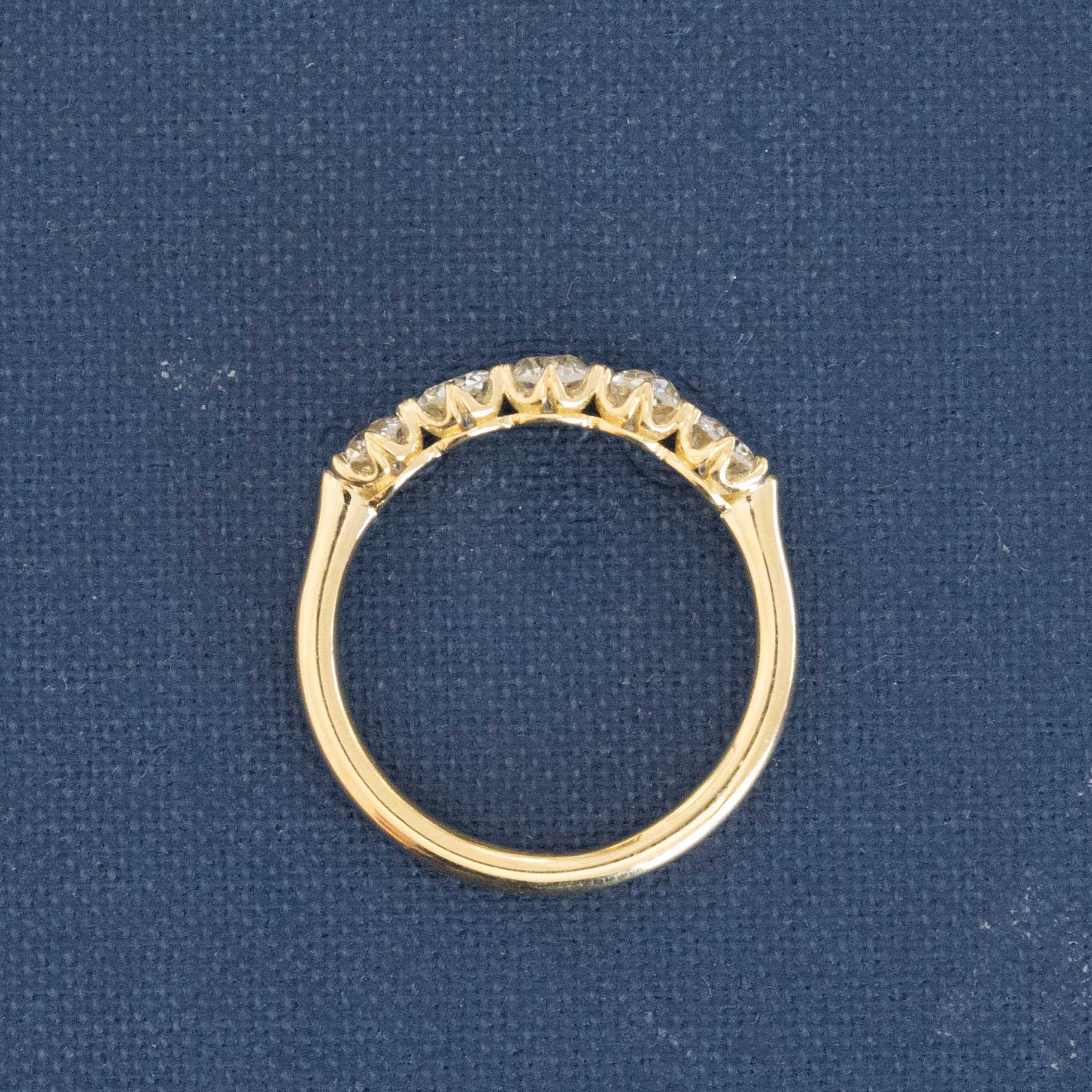 Side view of .86ctw Old European Cut Diamond 5-Stone Band, natural Earth-mined Old European Cut Diamonds in yellow gold