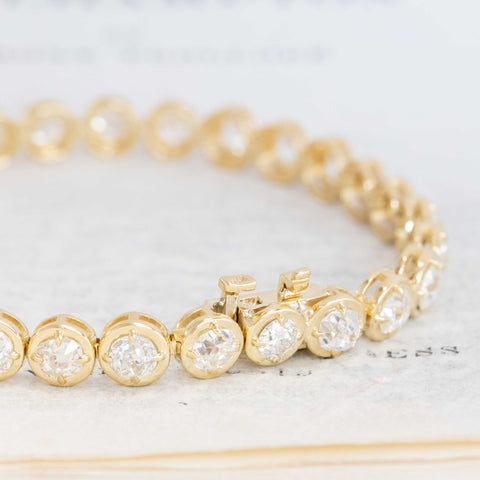 9.04ctw Old European Cut Diamond Yellow Gold Tennis Bracelet